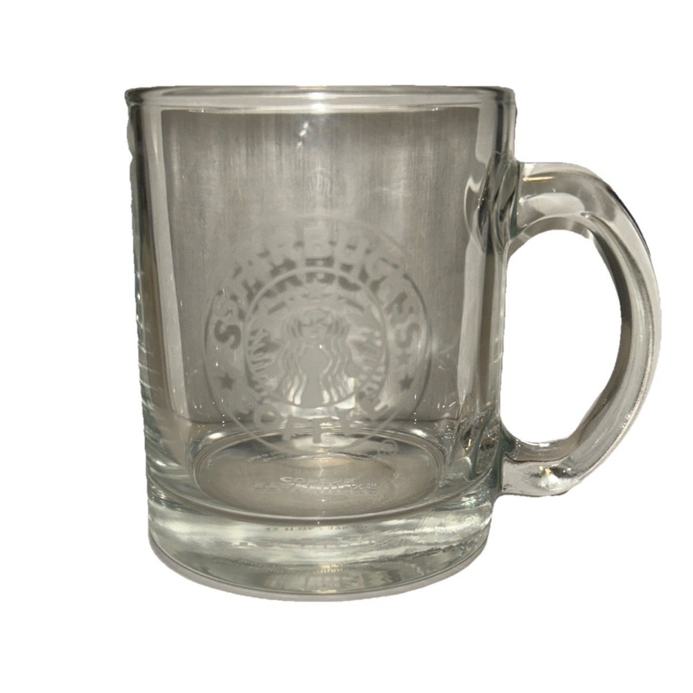 Starbucks Clear Glass Mug Small 11oz Etched Frosted Siren Logo Pre-owned